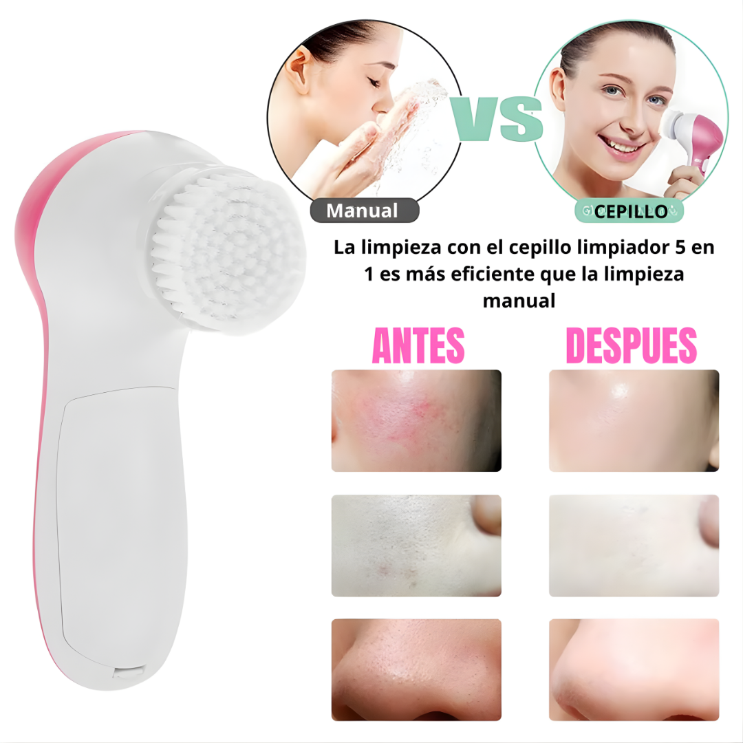 CEPILLO DE LIMPIEZA FACIAL 5 EN 1 – Limpieza profunda, exfoliación completa y cuidado facial en casa