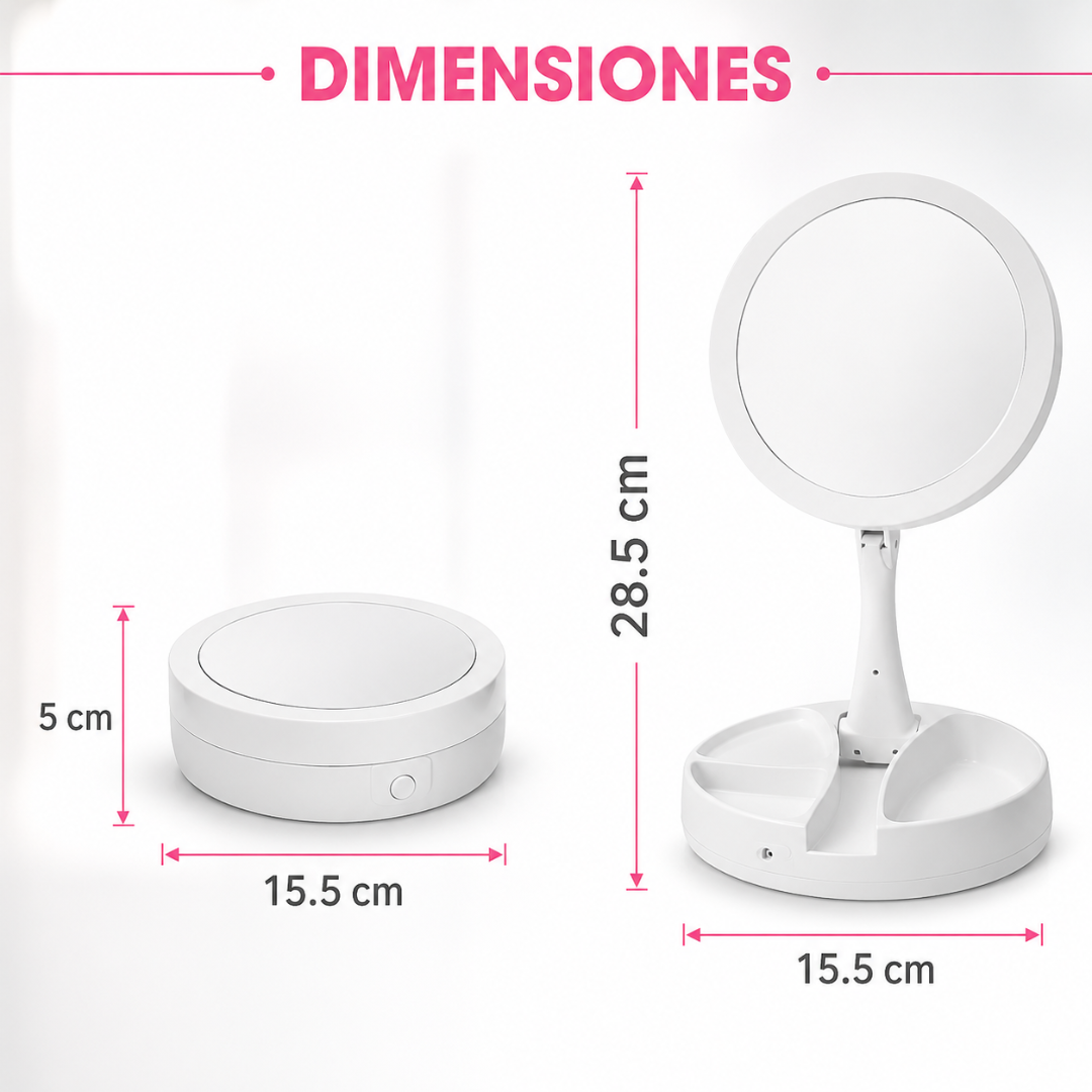 ESPEJO LED DE MESA CON ILUMINACIÓN INTEGRADA Y DISEÑO PLEGABLE – Maquíllate mejor y mantén todo organizado