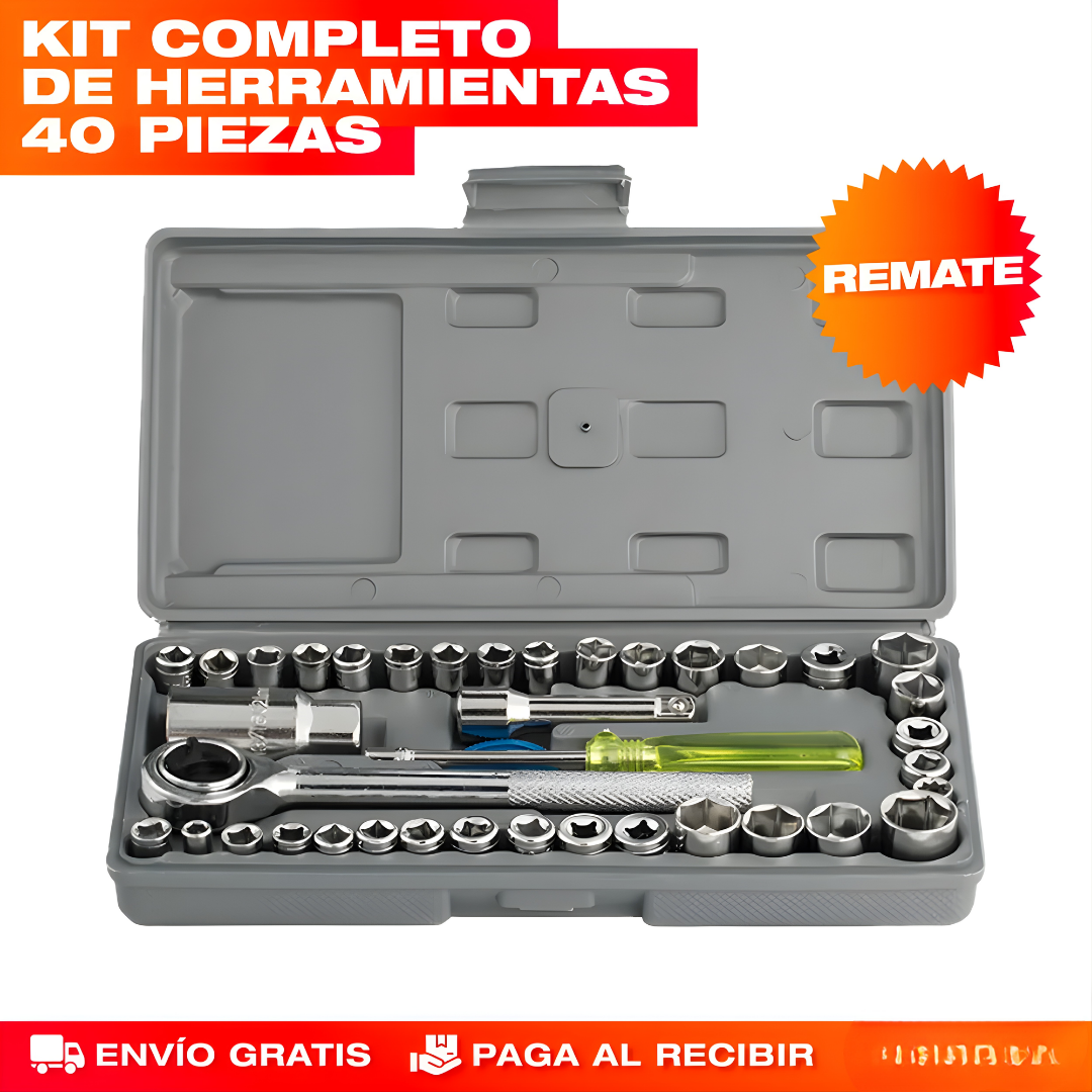 SET DE LLAVES DE DADOS PROFESIONAL 40 PIEZAS CON RATCHET – MÉTRICO Y SAE – Precisión mecánica, versatilidad total y trabajo profesional