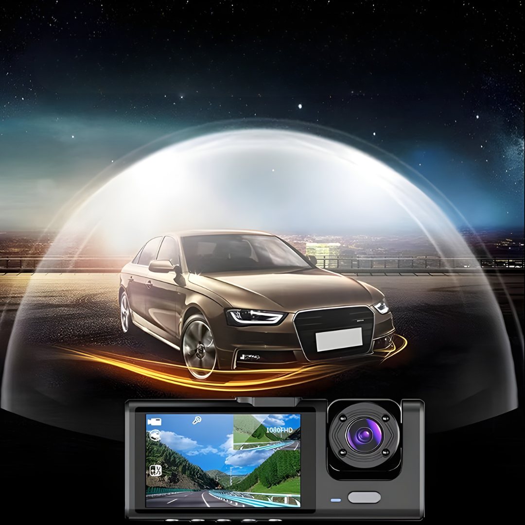 CÁMARA DASH TRIPLE PARA VEHÍCULO – Seguridad total, grabación simultánea y control completo en cada viaje