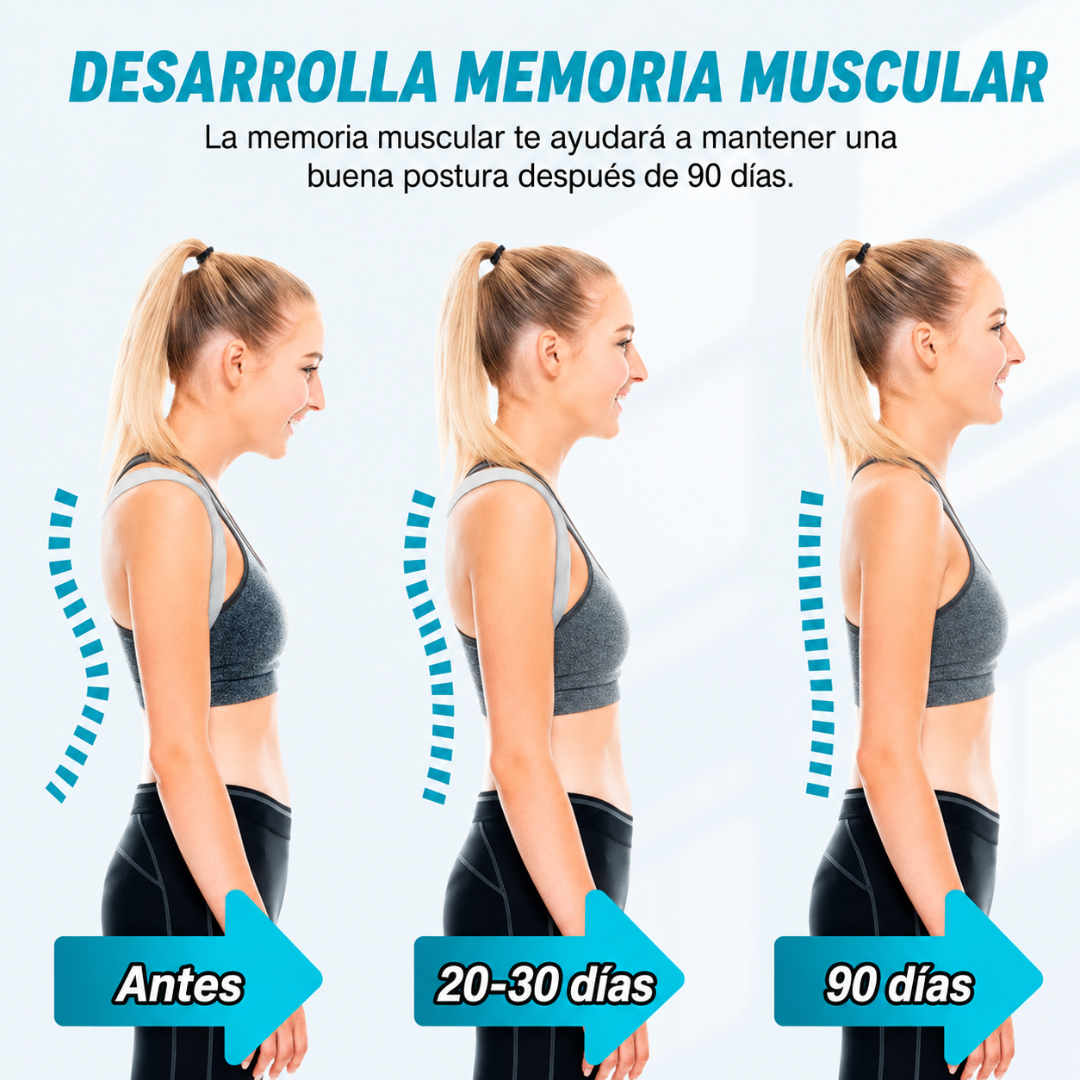CORRECTOR DE POSTURA CON SENSOR INTELIGENTE — Vibra cuando te encorvás. Lo que el espejo no podía decirte, ahora lo sientes.