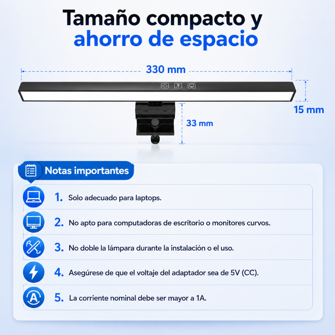 LAMPARA PARA MONITOR MODELO TB-30SA – Iluminación ajustable para trabajar con más comodidad visual