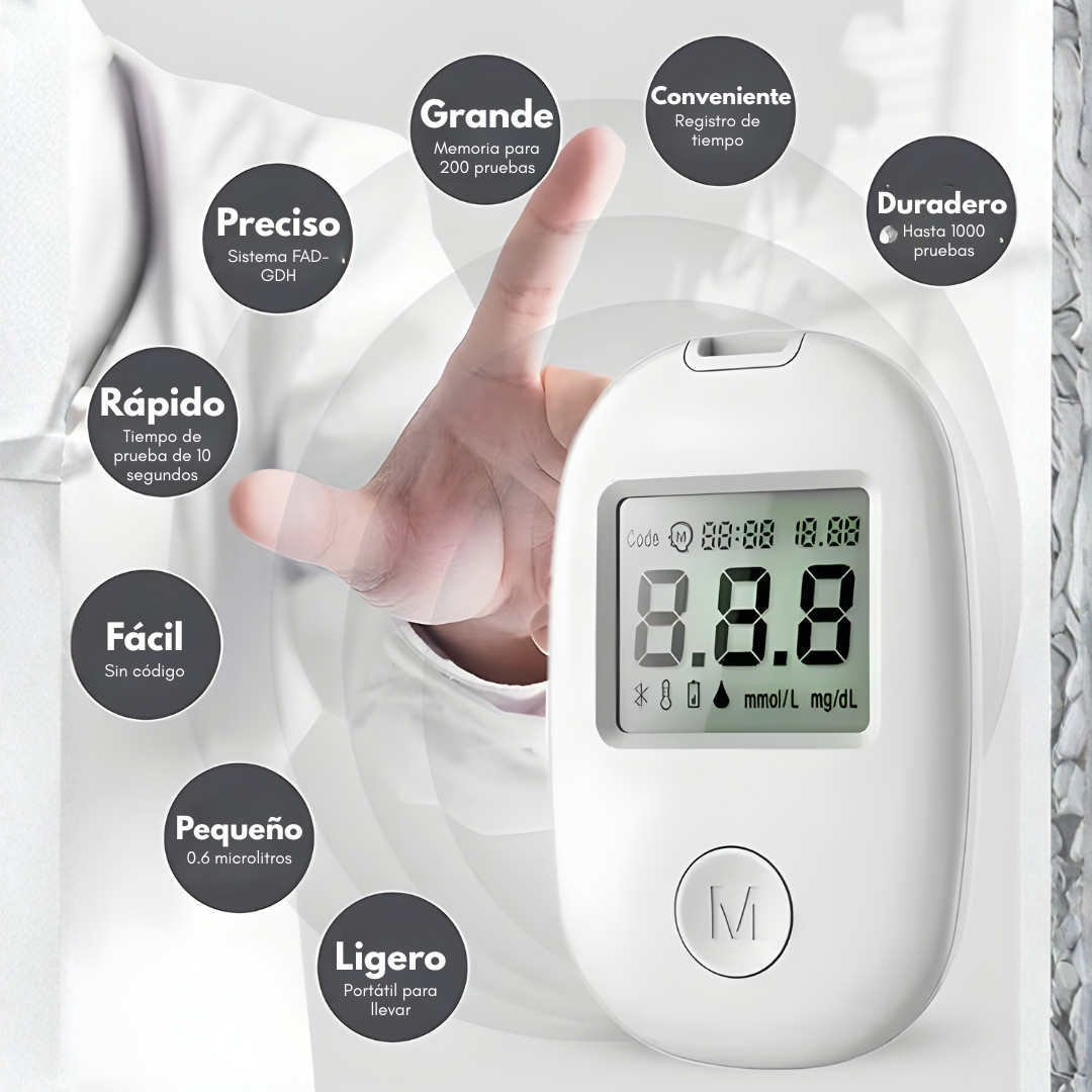 MEDIDOR DE GLUCOSA DIGITAL – Control preciso, monitoreo constante y tranquilidad en tu salud diaria