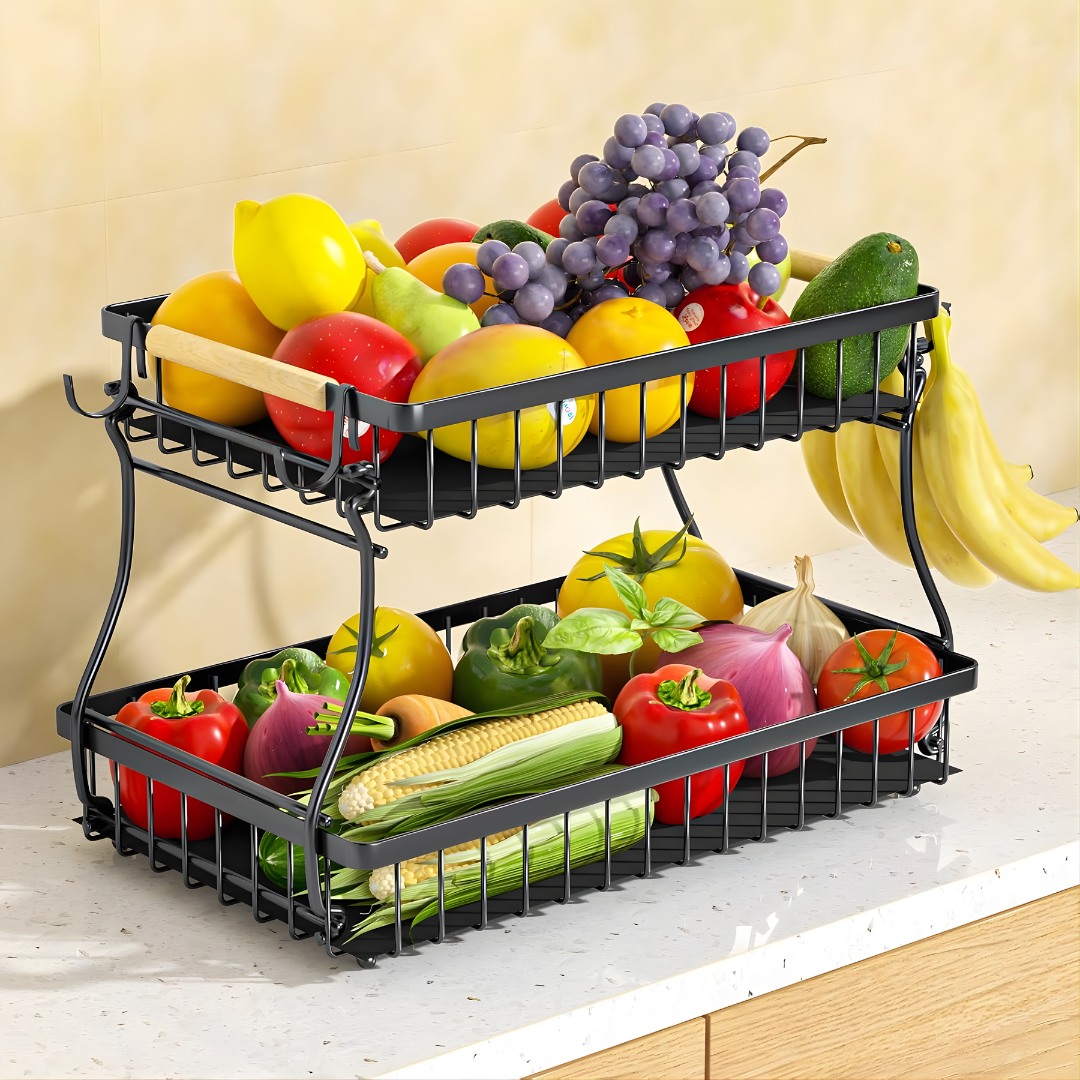 ORGANIZADOR MULTIFUNCIONAL DE 2 NIVELES – Cocina ordenada, espacio optimizado y alimentos siempre a la vista