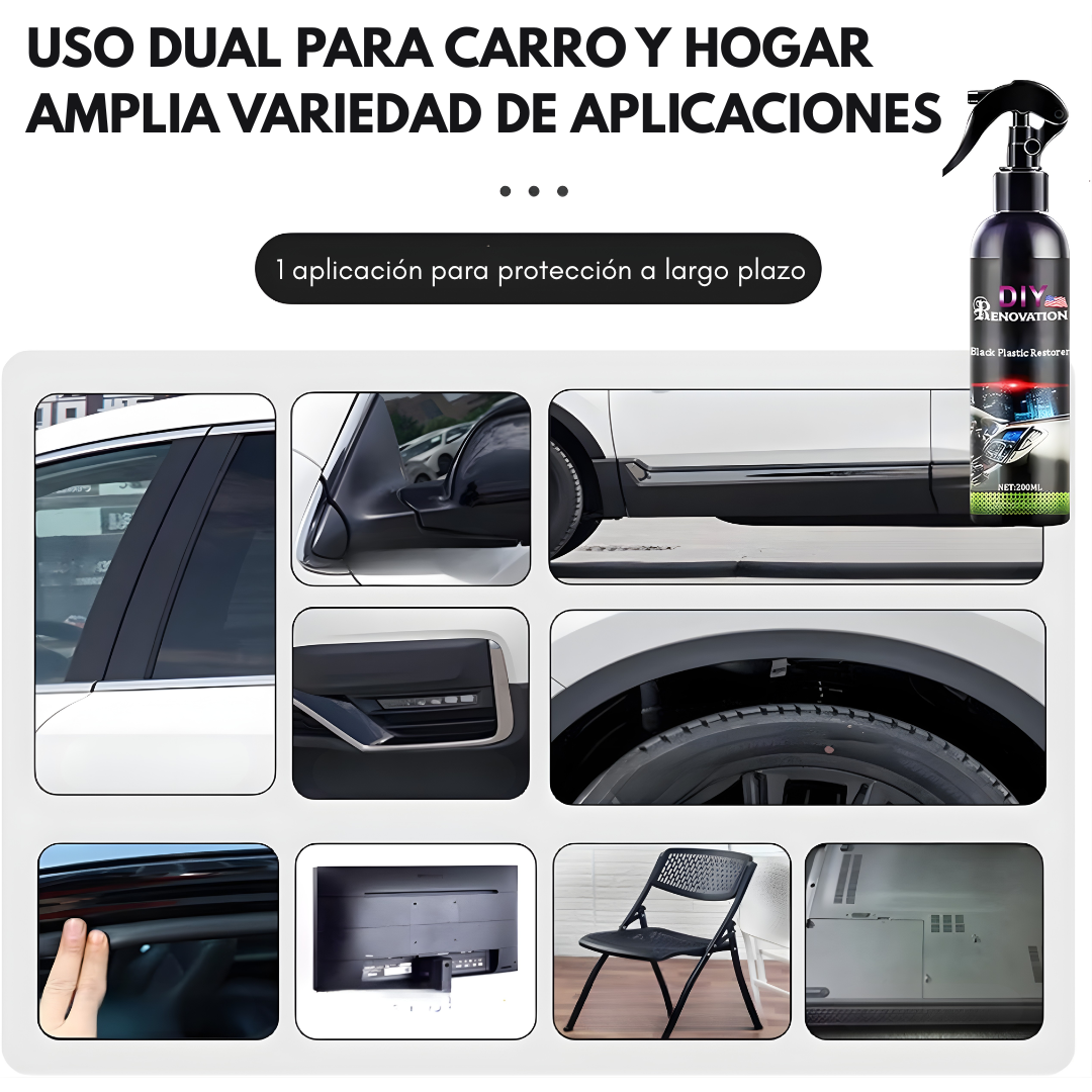 LIQUIDO RESTAURADOR DE PARTES NEGRAS – Recupera el color original, renueva tu vehículo y luce como nuevo en minutos