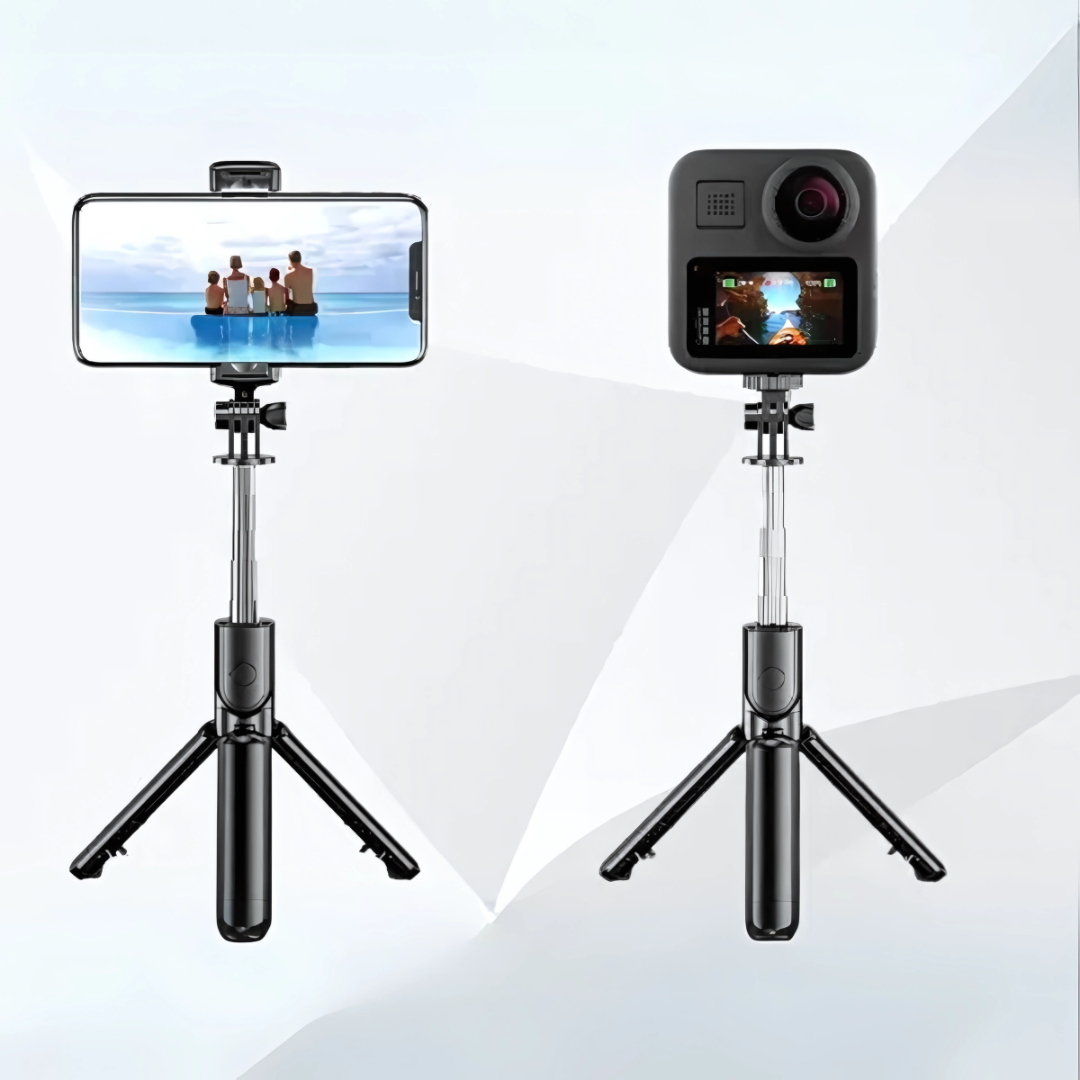 Trípode 3 en 1 – Soporte, selfie stick y control remoto en un solo dispositivo