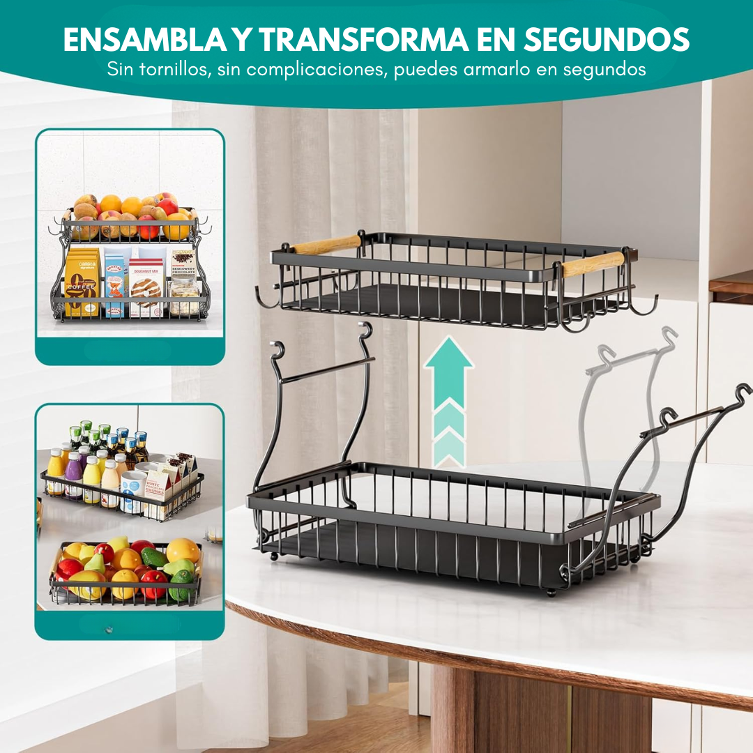 ORGANIZADOR MULTIFUNCIONAL DE 2 NIVELES – Cocina ordenada, espacio optimizado y alimentos siempre a la vista