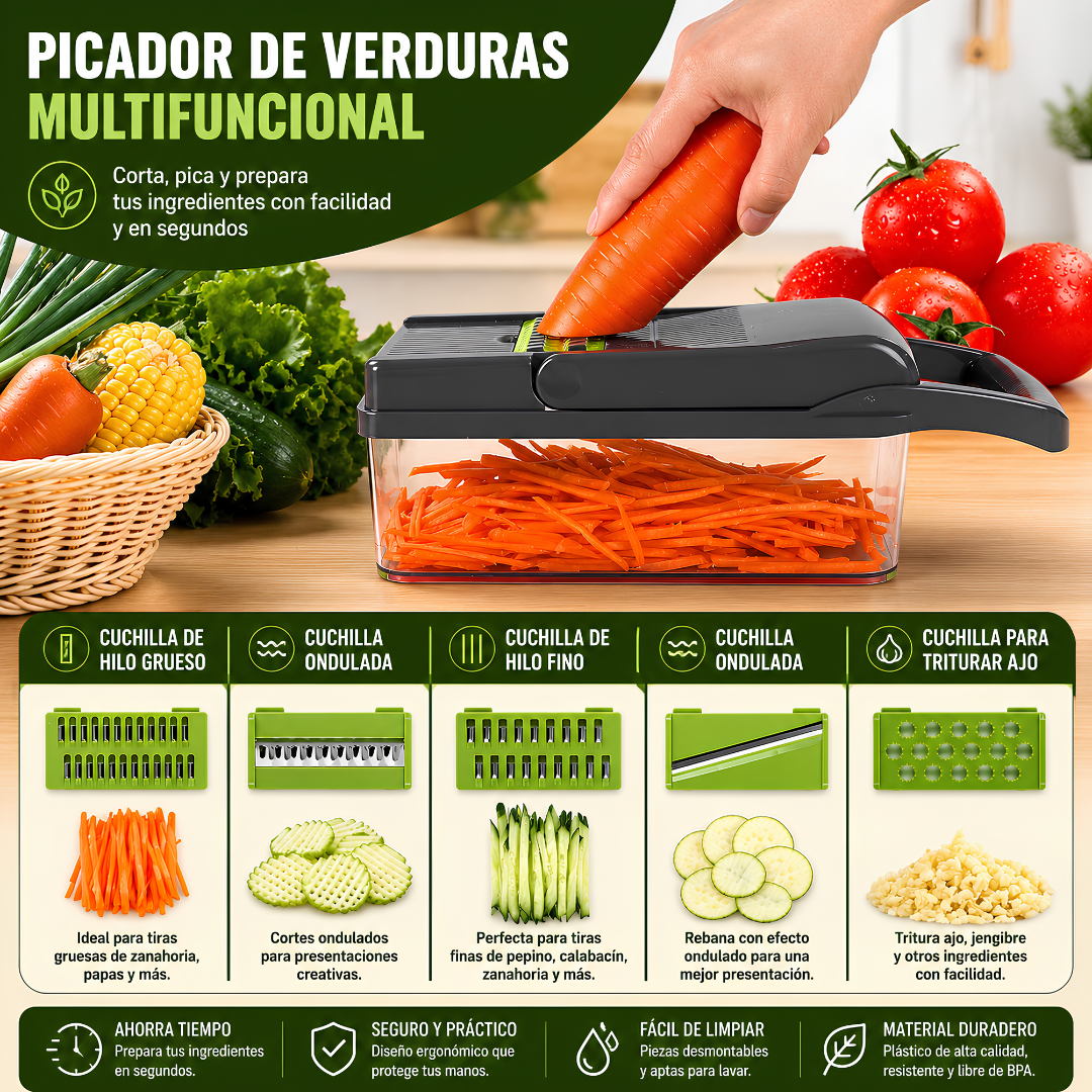 PICADOR Y CORTADOR MULTIFUNCIONAL – Cortes rápidos y cocina práctica