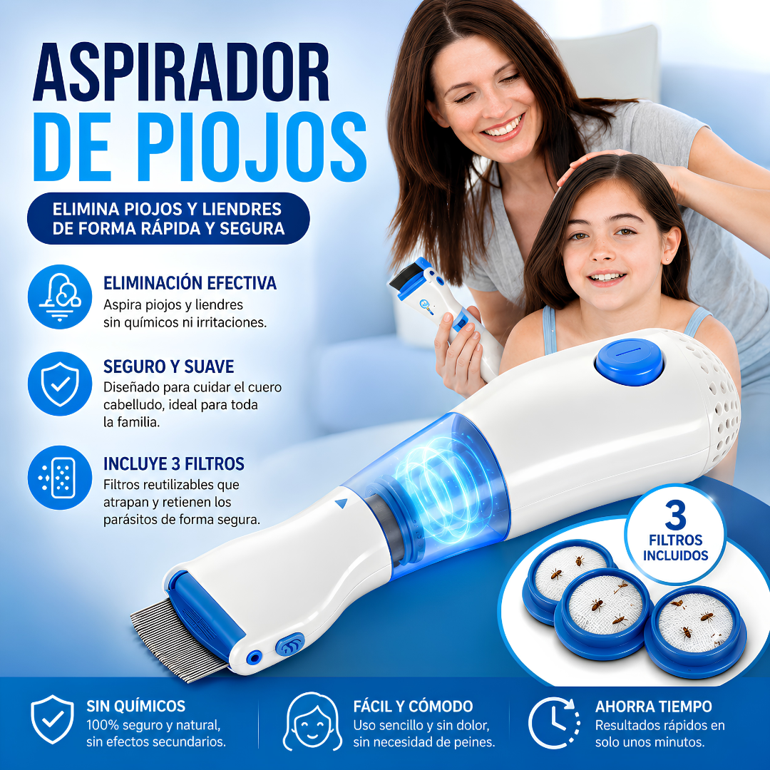 ASPIRADOR DE PIOJOS – Eliminación segura, sin químicos y cuidado delicado para los más pequeños