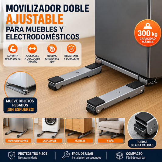 MOVILIZADOR DOBLE AJUSTABLE PARA MUEBLES Y ELECTRODOMÉSTICOS – Desplaza muebles y electrodomésticos pesados con menos esfuerzo