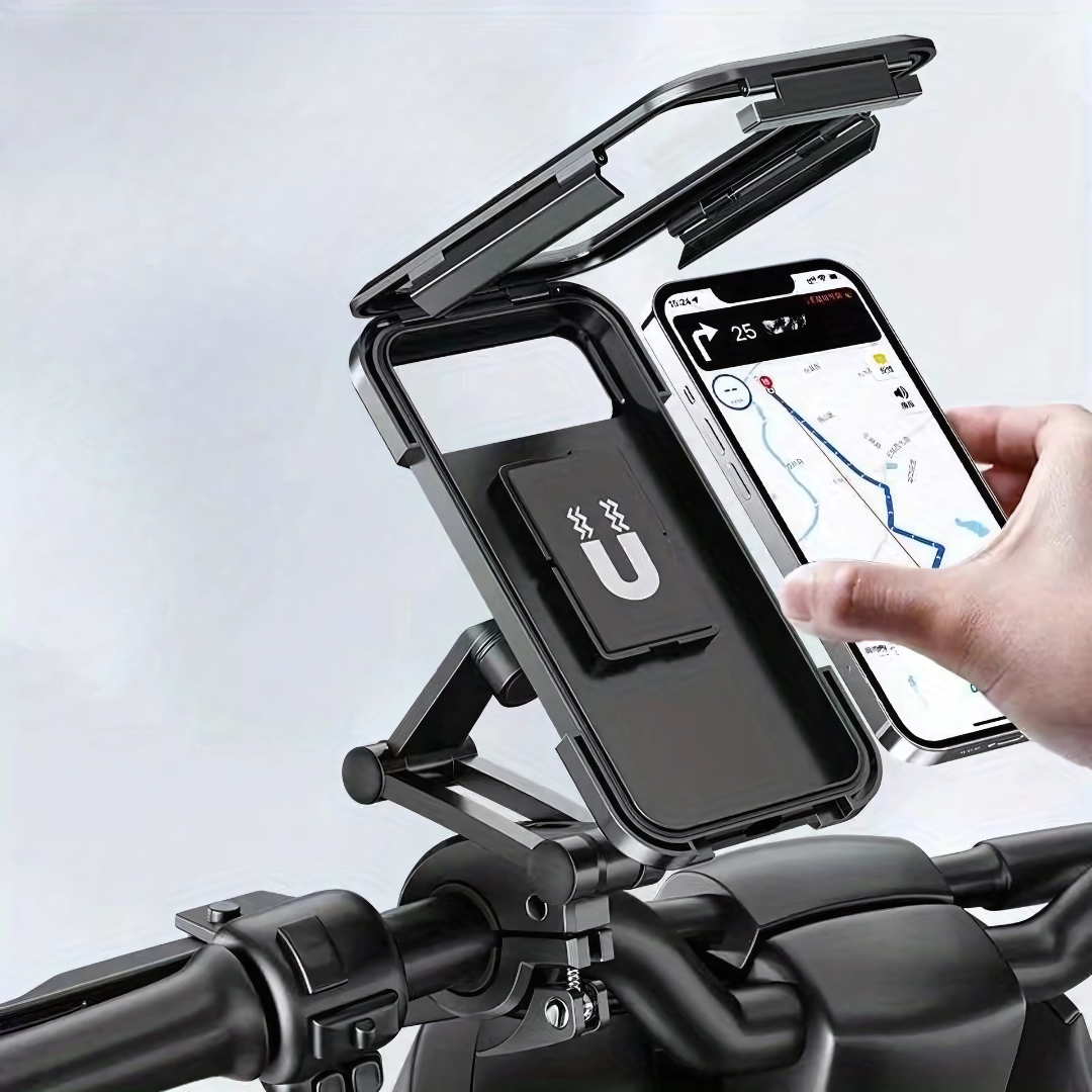 SOPORTE IMPERMEABLE PARA CELULAR EN VOLANTE — Navegación segura y control en cada recorrido