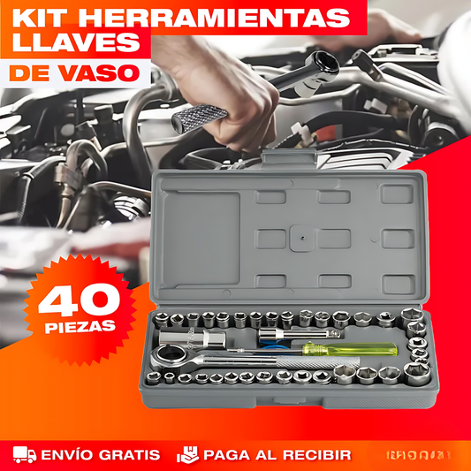 SET DE LLAVES DE DADOS PROFESIONAL 40 PIEZAS CON RATCHET – MÉTRICO Y SAE – Precisión mecánica, versatilidad total y trabajo profesional