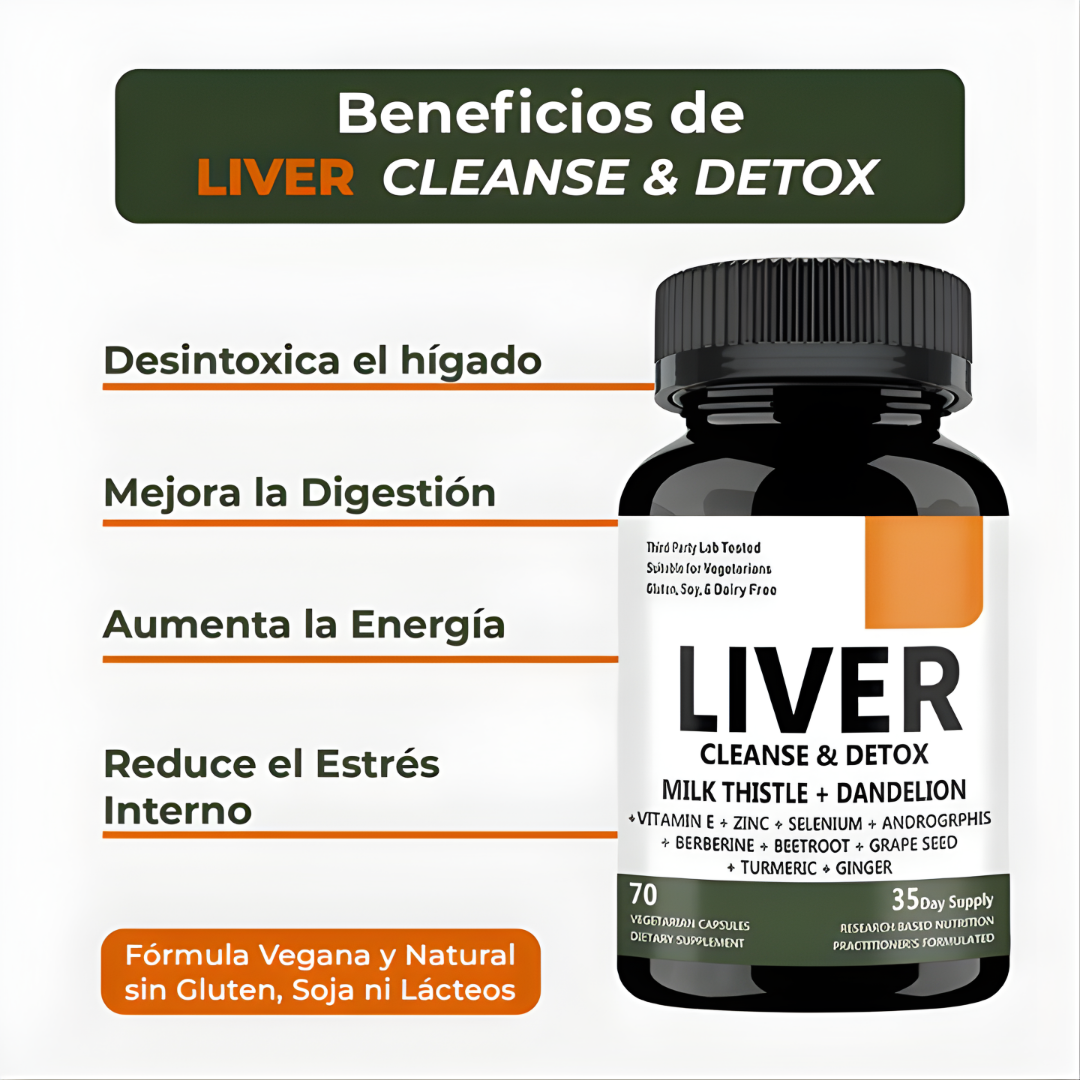 LIVER CLEANSE & DETOX – 70 CÁPSULAS – Depuración natural, energía renovada y apoyo avanzado para tu hígado