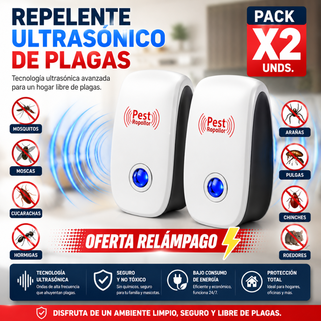 REPELENTE ANTIPLAGAS PACK X2 – Protección práctica contra plagas, solo conecta y deja actuar
