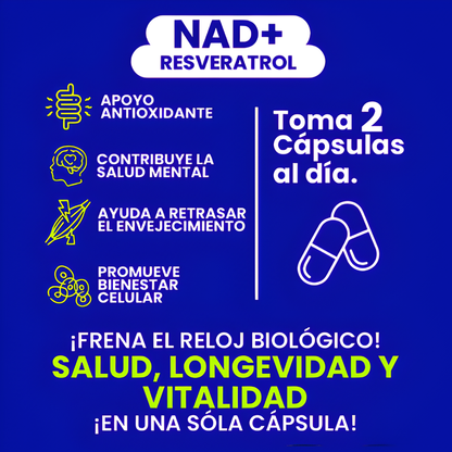 NAD RESVERATROL (OPTIMIZA LA FUNCIÓN COGNITIVA Y REFUERZA LAS NEURONAS) – Energía celular, enfoque mental y apoyo antioxidante avanzado