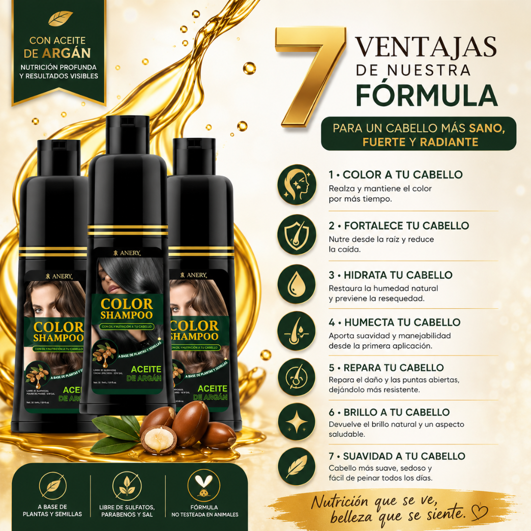 SHAMPOO COLOR – Cubre, matiza y realza tu cabello en negro o castaño desde la primera aplicación