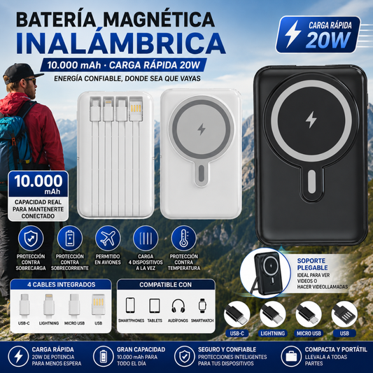 POWER BANK BATERÍA PORTÁTIL – 10.000 mAh, carga rápida 20W y cables integrados para llevar energía a todas partes