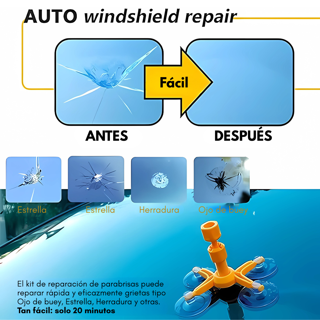 KIT REPARADOR DE VIDRIO /WINDSHIELD REPAIR KIT – Repara pequeñas grietas sin salir de casa