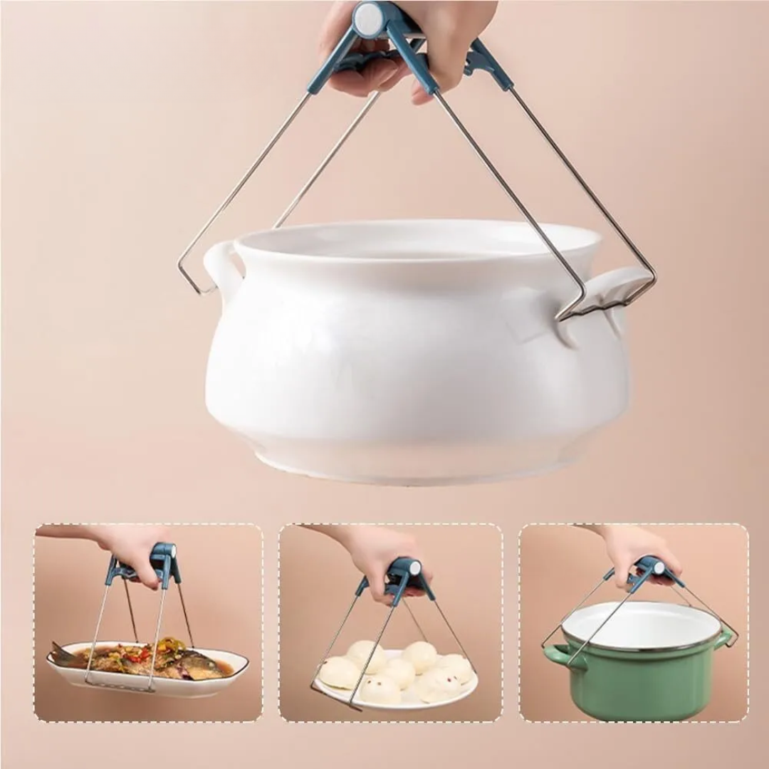 KIT DE PINZAS ANTIDESLIZANTES PARA PLATOS ACERO INOXIDABLE - Seguridad total para manipular platos y ollas calientes