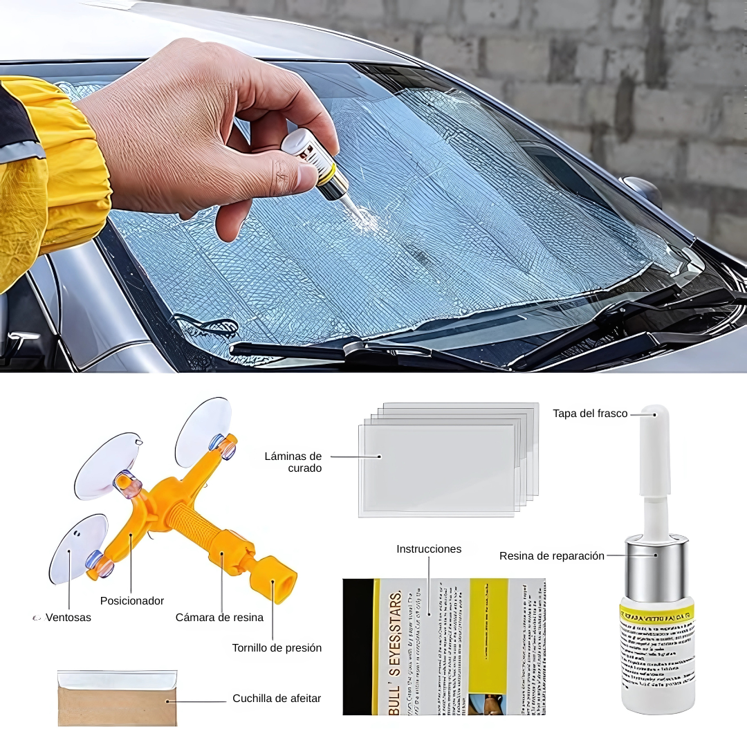 KIT REPARADOR DE VIDRIO /WINDSHIELD REPAIR KIT – Repara pequeñas grietas sin salir de casa