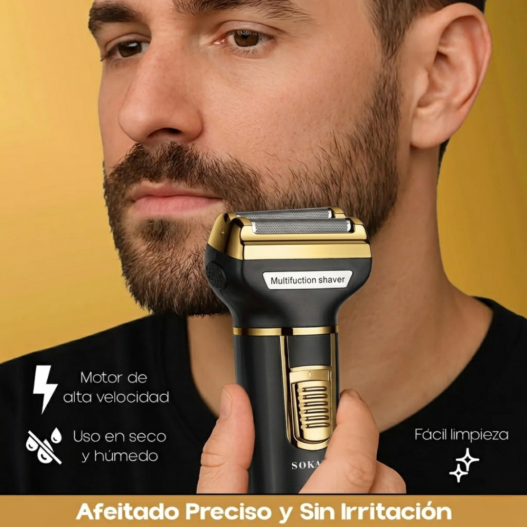 RASURADORA PARA CABALLERO 3 EN 1 — Barba, nariz, orejas y cuerpo con un solo aparato. Sin cables, sin visitas al barbero.
