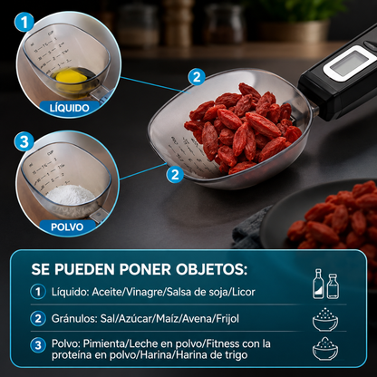 CUCHARA MEDIDORA PARA PESAR — La gramera que usa la cuchara misma, ideal para quien entrena y para alimentar bebés con precisión