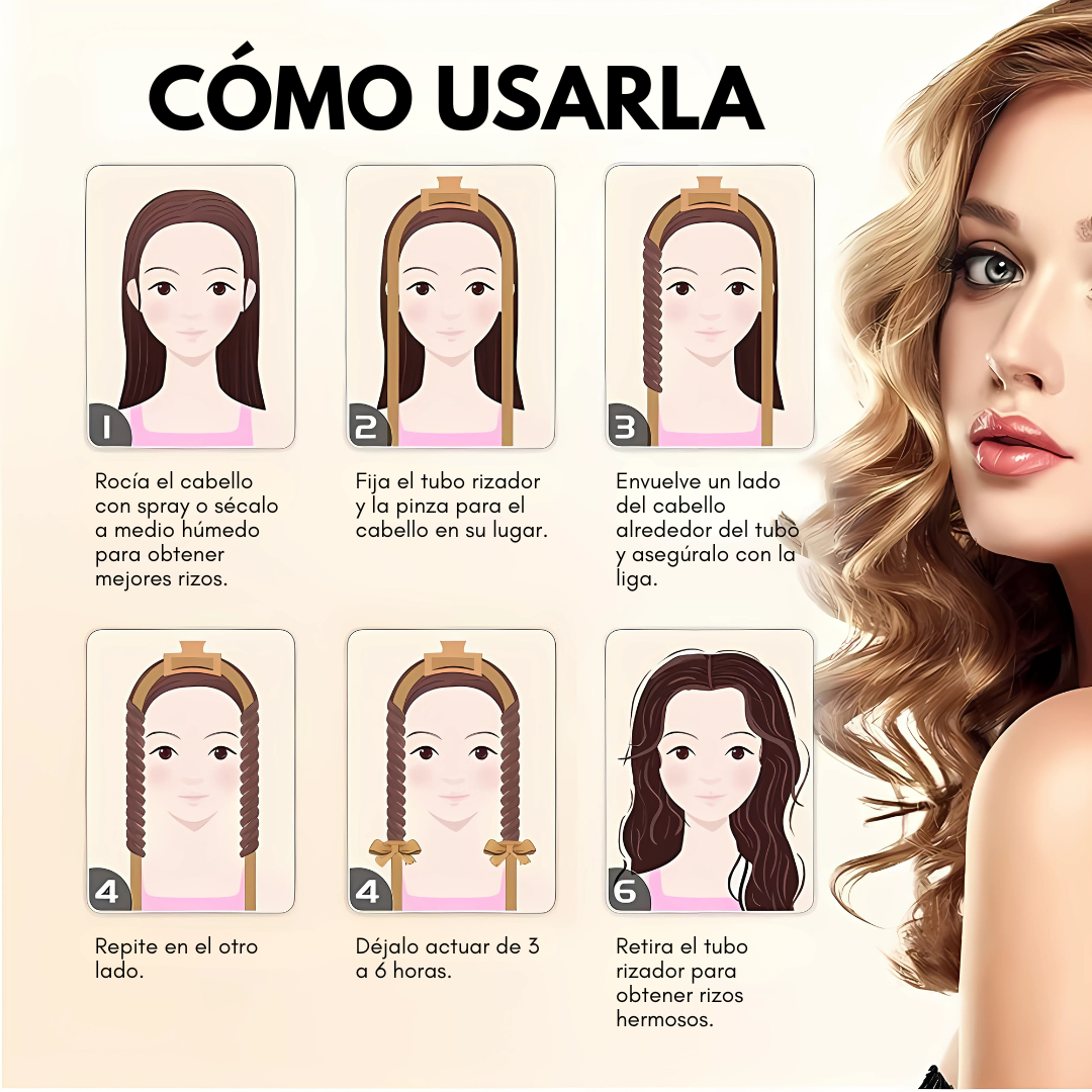 RIZADOR DE CABELLO SIN CALOR – Rizos definidos y duraderos en minutos