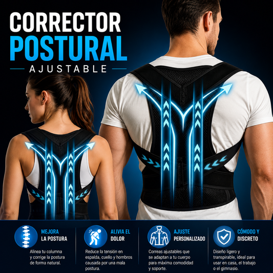 CORRECTOR POSTURAL AJUSTABLE – Mejora tu postura, soporte lumbar y comodidad diaria