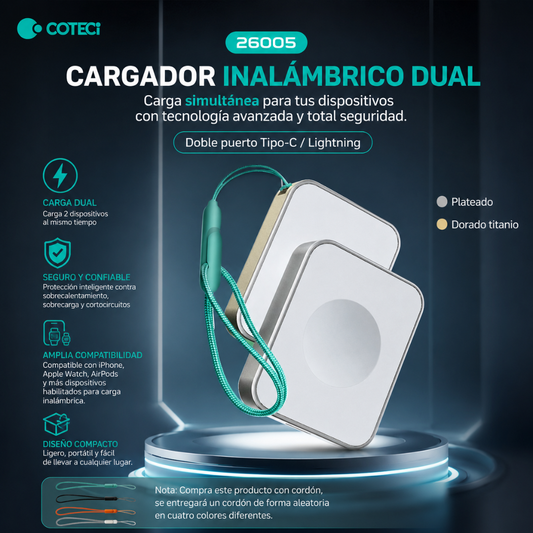 CARGADOR INALAMBRICO PARA RELOJ Y AIRPODS MODELO 26005-TS COTECI – Carga segura, compacta y práctica para tus esenciales Apple