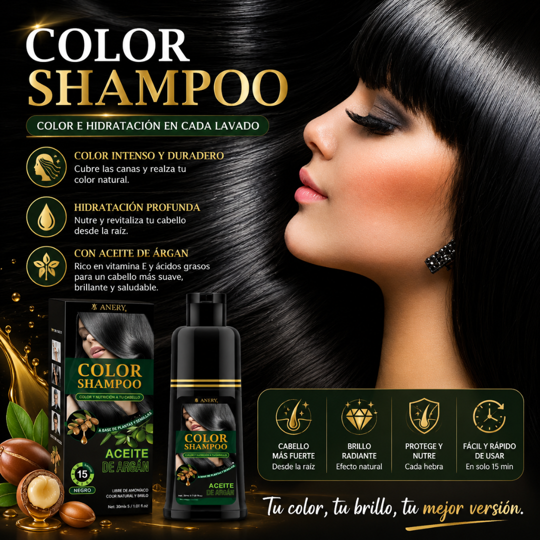 SHAMPOO COLOR – Cubre, matiza y realza tu cabello en negro o castaño desde la primera aplicación
