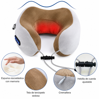 ALMOHADA DE VIAJE ERGONÓMICA CON FUNCIÓN DE MASAJE, VIBRACIÓN Y CALOR INTEGRADA — Relajación para cuello en casa o de viaje