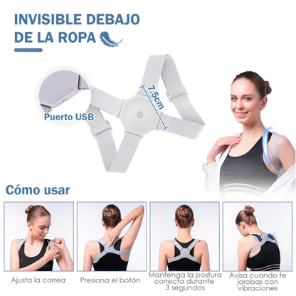 CORRECTOR DE POSTURA CON SENSOR INTELIGENTE — Vibra cuando te encorvás. Lo que el espejo no podía decirte, ahora lo sientes.