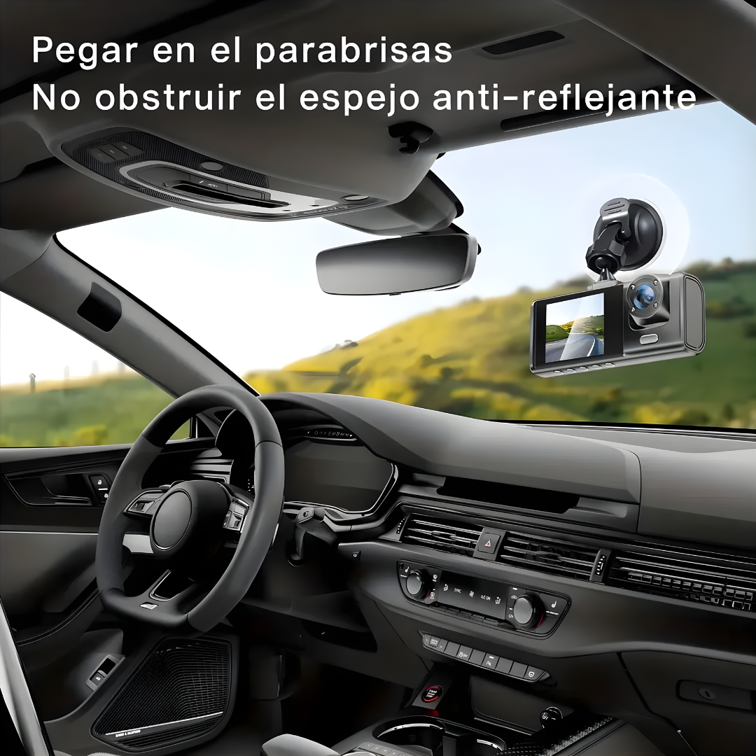 CÁMARA DASH TRIPLE PARA VEHÍCULO – Seguridad total, grabación simultánea y control completo en cada viaje