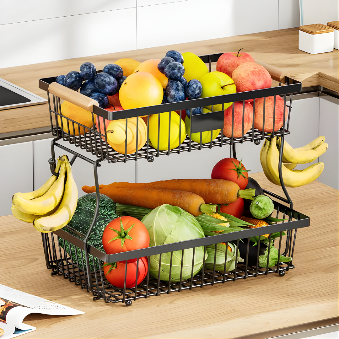 ORGANIZADOR MULTIFUNCIONAL DE 2 NIVELES – Cocina ordenada, espacio optimizado y alimentos siempre a la vista