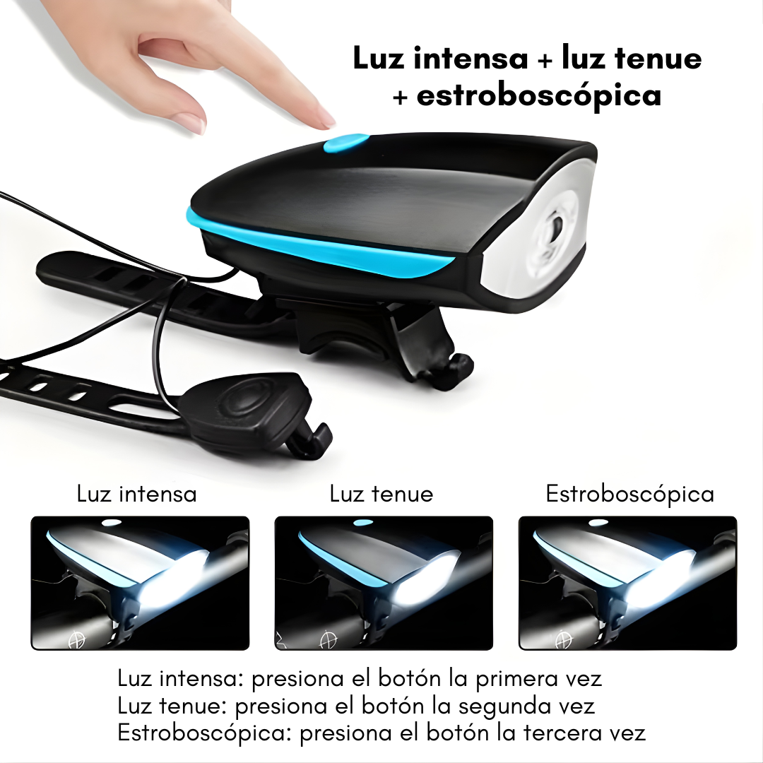 LUZ LED PARA BICICLETA CON BOCINA – Visibilidad total, alerta sonora y seguridad en cada recorrido