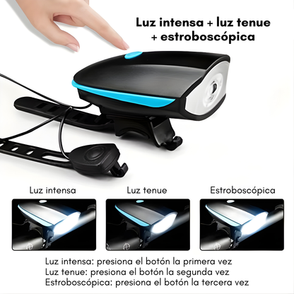 LUZ LED PARA BICICLETA CON BOCINA – Visibilidad total, alerta sonora y seguridad en cada recorrido