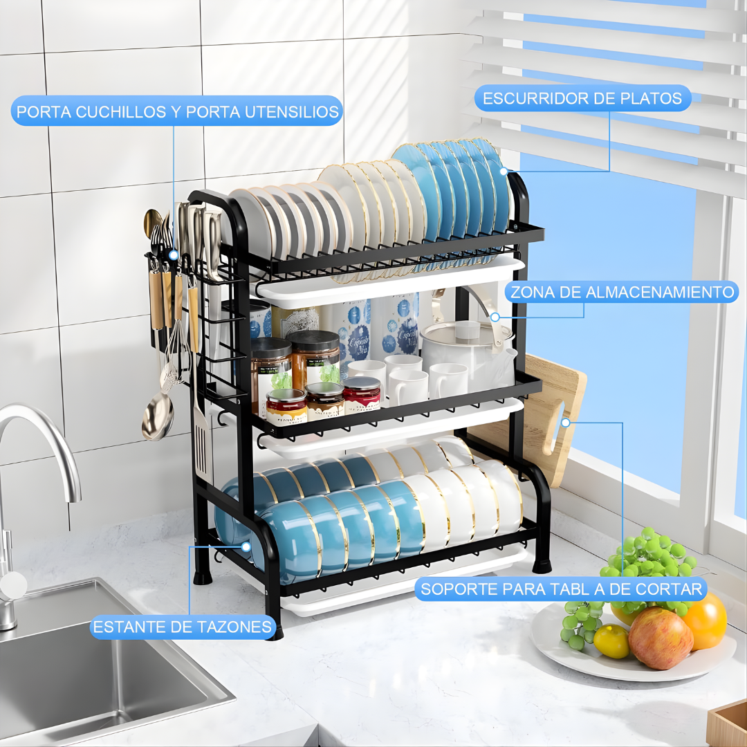 ESCURRIDOR DE PLATOS 3 NIVELES – Máxima organización, secado eficiente y cocina siempre ordenada