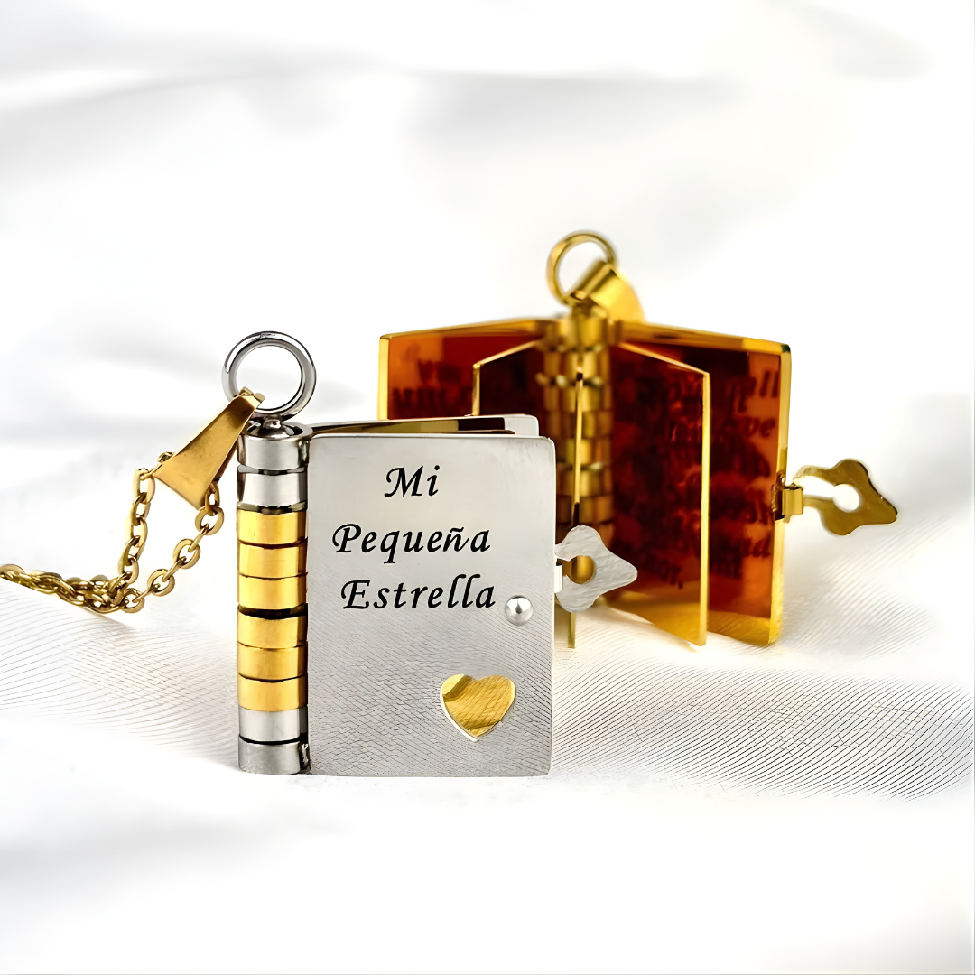 COLLAR DE LIBRO PARA HIJA L – Amor eterno, mensaje del corazón y un recuerdo para toda la vida