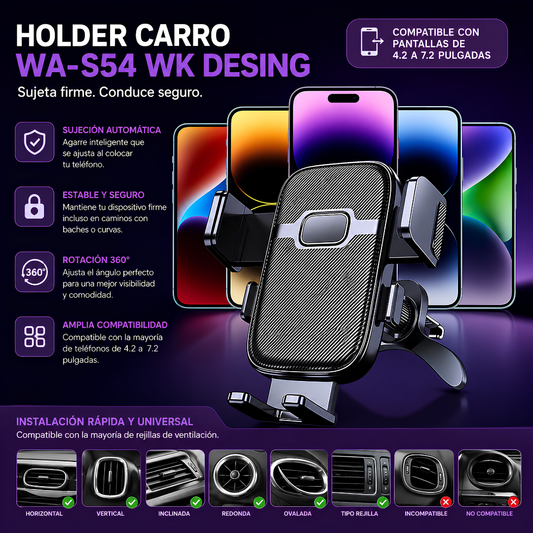 HOLDER CARRO WA-S54 WK DESING – Conduce con el celular visible, seguro y siempre a mano