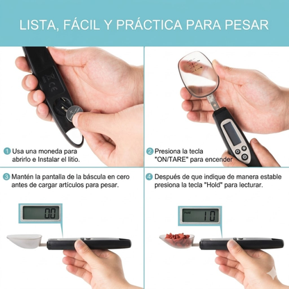 CUCHARA MEDIDORA PARA PESAR — La gramera que usa la cuchara misma, ideal para quien entrena y para alimentar bebés con precisión