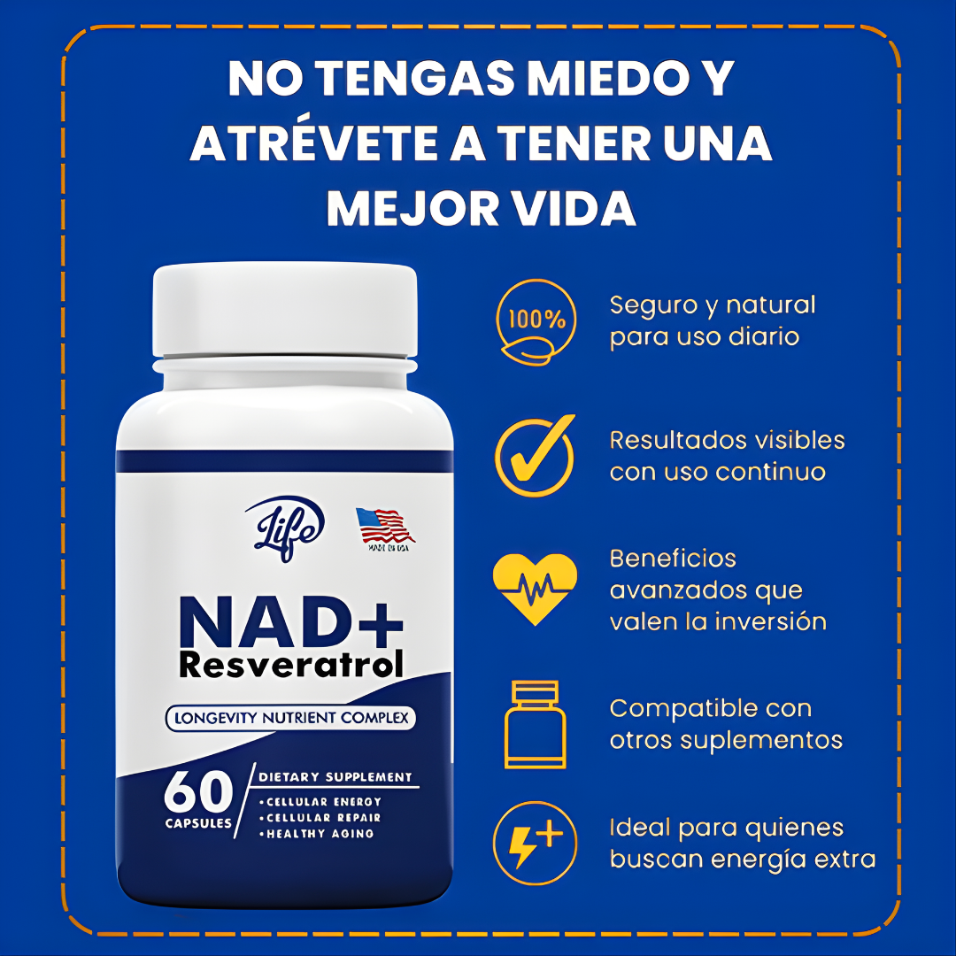 NAD RESVERATROL (OPTIMIZA LA FUNCIÓN COGNITIVA Y REFUERZA LAS NEURONAS) – Energía celular, enfoque mental y apoyo antioxidante avanzado