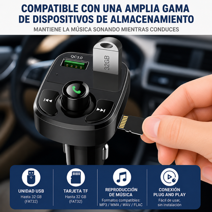 CARGADOR MULTIFUNCIONAL CARRO — Carga el celular y pon música sin cables