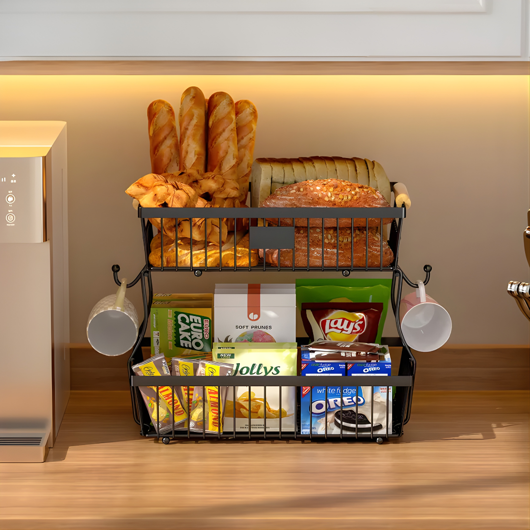 ORGANIZADOR MULTIFUNCIONAL DE 2 NIVELES – Cocina ordenada, espacio optimizado y alimentos siempre a la vista