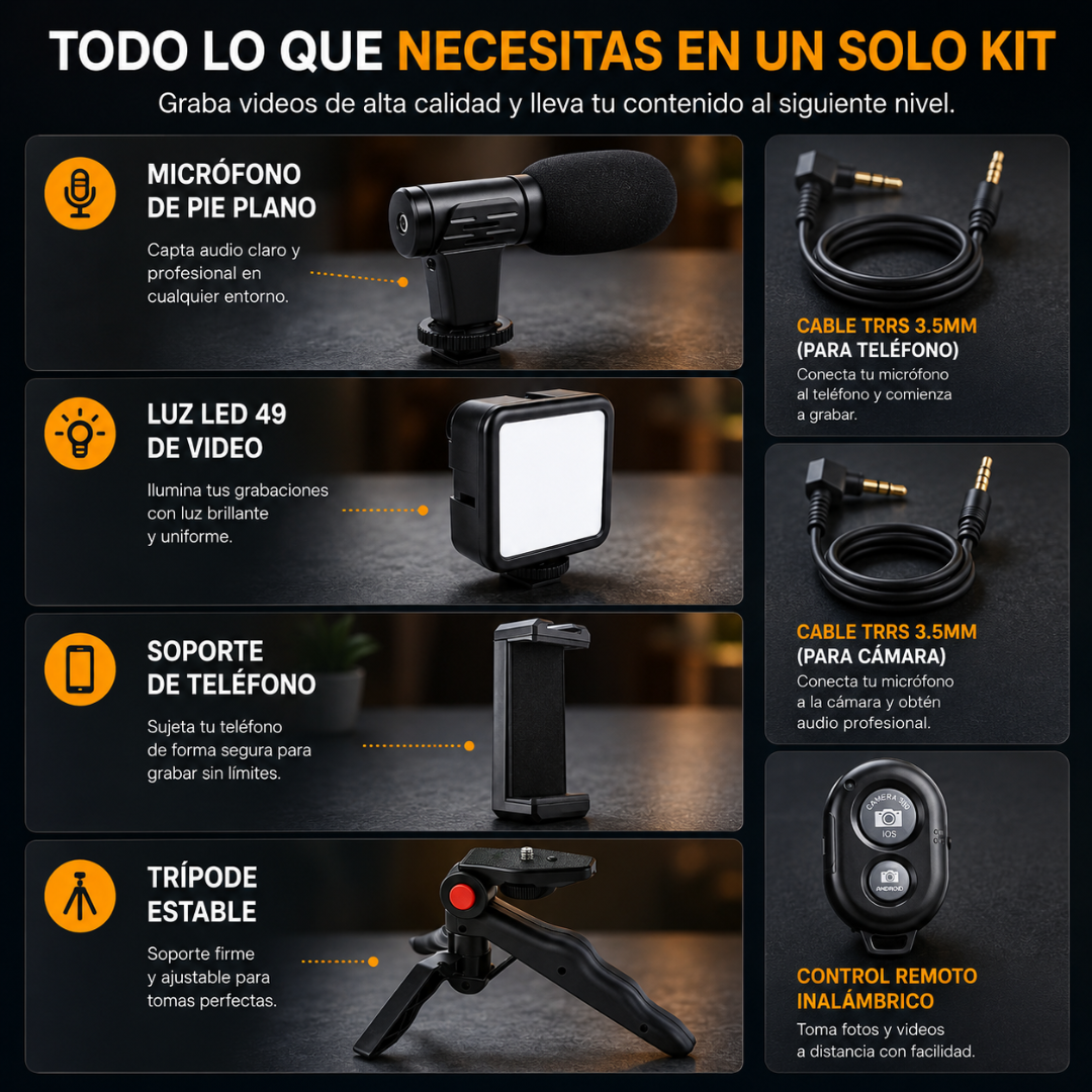 TRIPODE CON LUZ LED Y MICROFONO MODELO AY49G – Crea contenido con mejor luz, audio y estabilidad