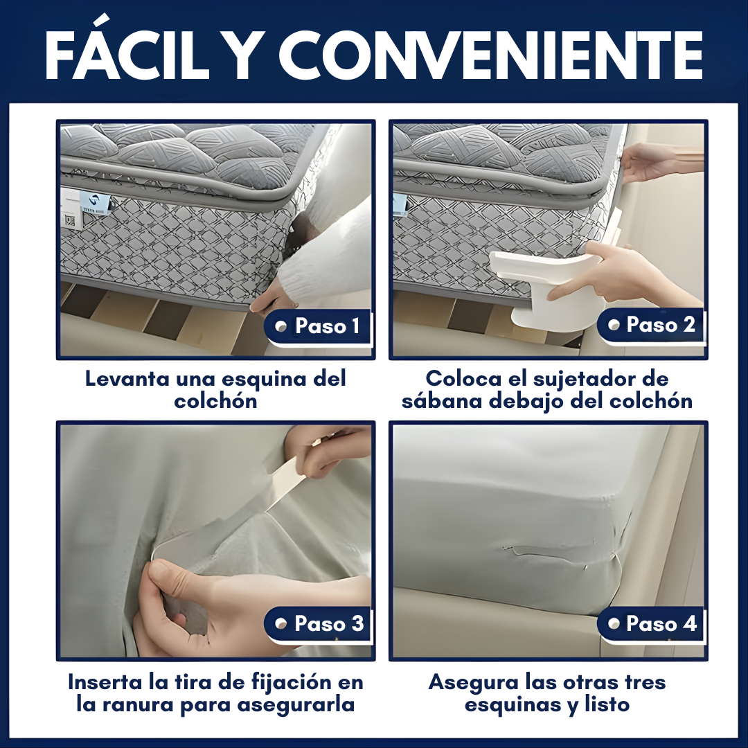 SET DE 4 SOSTENEDOR PLÁSTICO PARA ESQUINAS DE CAMAS – Sábanas firmes en segundos