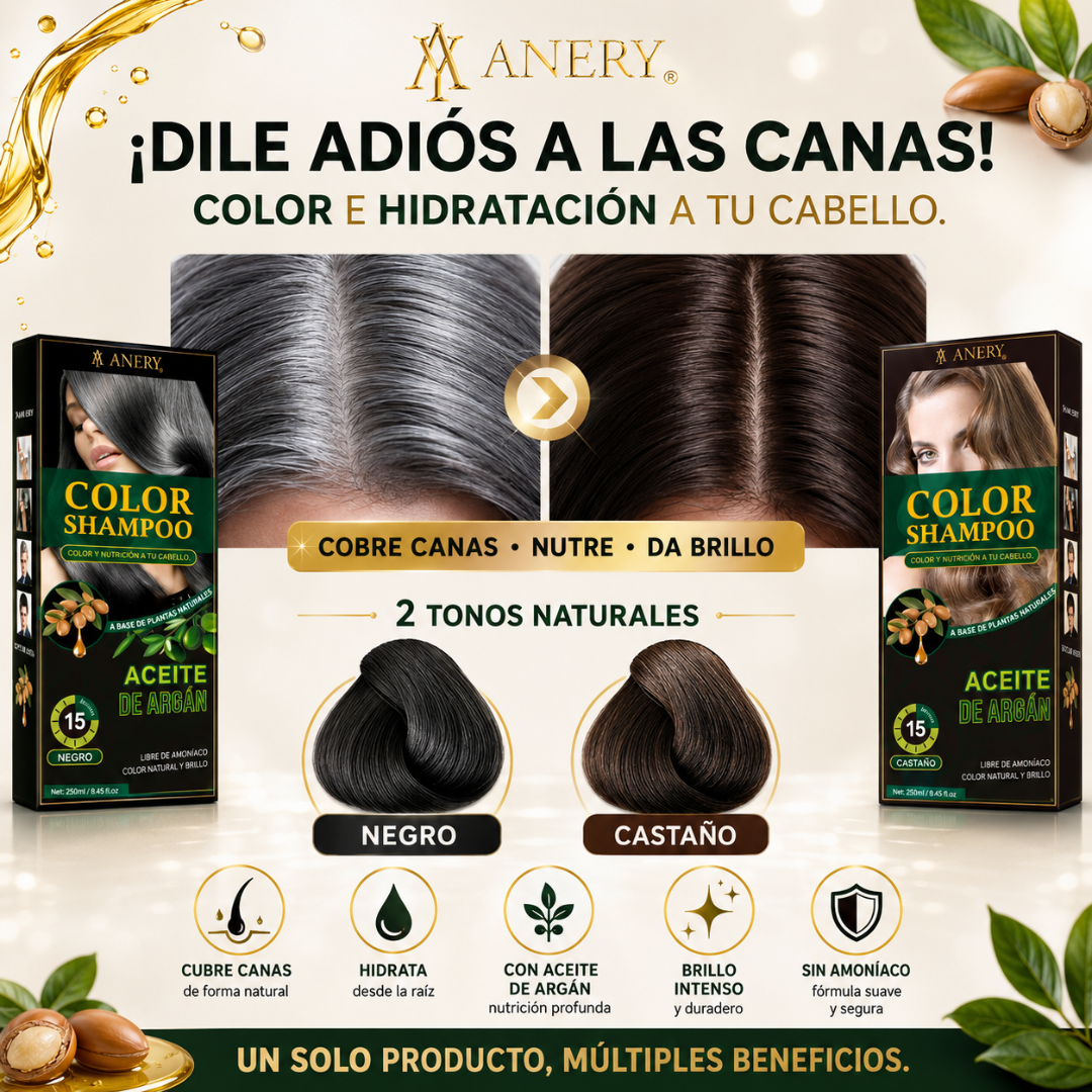 SHAMPOO COLOR – Cubre, matiza y realza tu cabello en negro o castaño desde la primera aplicación