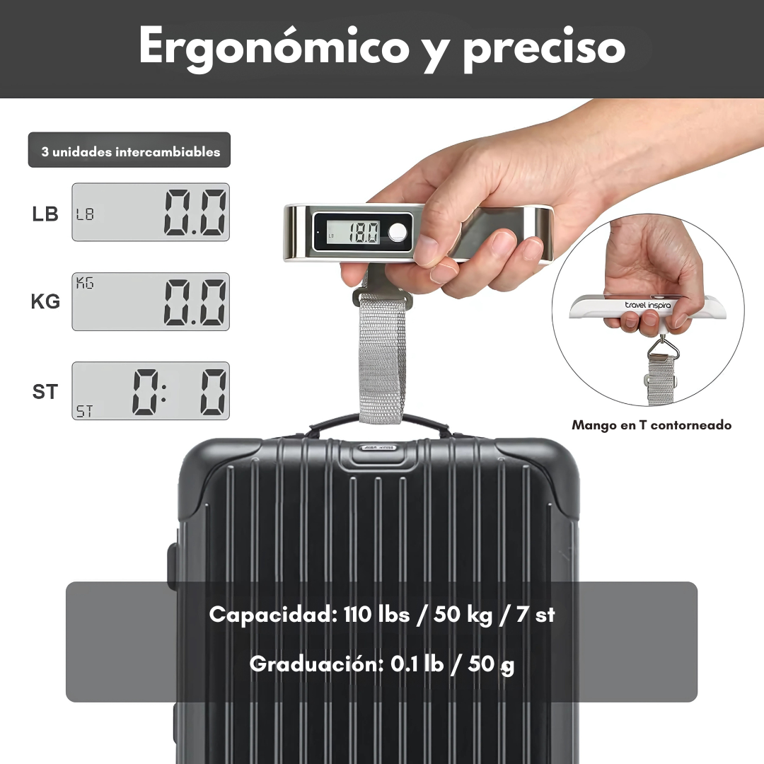 BÁSCULA PARA EQUIPAJE – Viaja sin sorpresas ni sobrepeso en tu maleta