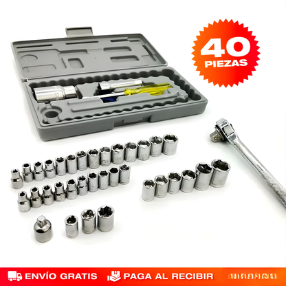 SET DE LLAVES DE DADOS PROFESIONAL 40 PIEZAS CON RATCHET – MÉTRICO Y SAE – Precisión mecánica, versatilidad total y trabajo profesional