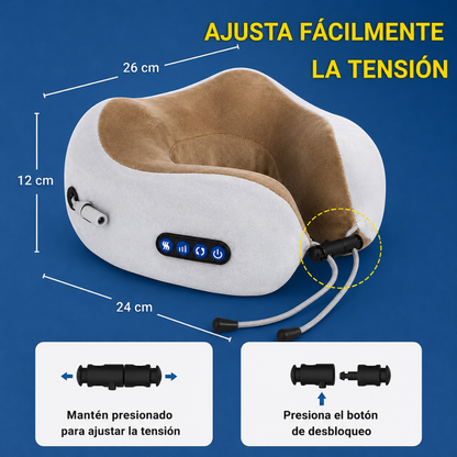 ALMOHADA DE VIAJE ERGONÓMICA CON FUNCIÓN DE MASAJE, VIBRACIÓN Y CALOR INTEGRADA — Relajación para cuello en casa o de viaje