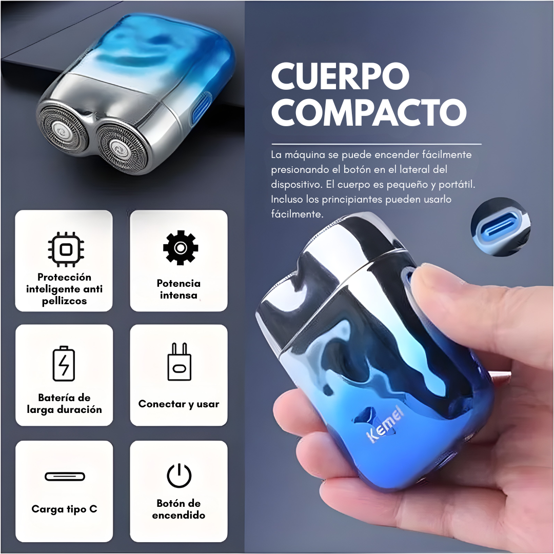 MINI AFEITADORA PORTÁTIL KEMEI T02 – Afeitado rápido, preciso y perfecto en cualquier momento